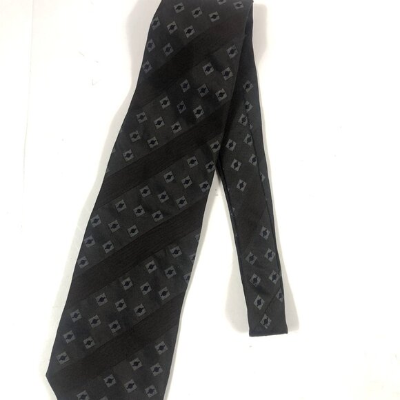 Vintage Bugatchi Uomo 100% Silk Made In Italy Charcoal Gray Geometric Neck Tie - Picture 2 of 6